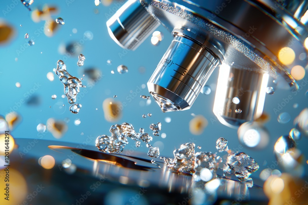 Poster enhanced microscope view of bacteria in a laboratory setting, neutral background
