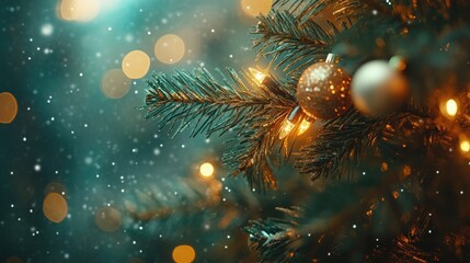 Enchanted Tree Branch with Glittering Ornaments and Warm Lights