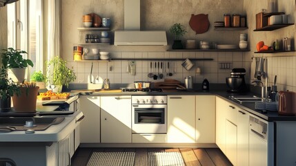 Sunlit Kitchen with Plants and Vintage Decor