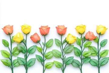 Fototapeta premium A stunning array of vibrant roses gracefully arranged on a pristine white surface, symbolizing love and beauty for a perfect Valentine's Day celebration.
