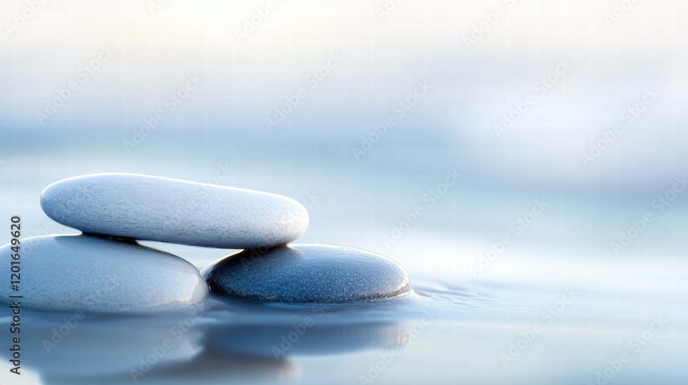 Aufkleber Close up view of smooth beach pebbles being gently washed by waves on a tranquil shoreline. Generative AI