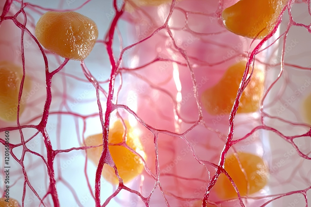Poster microscope view of skin cells highlighting texture and features, minimalistic scene