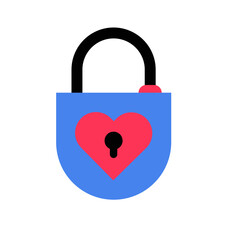 Padlock With Heart In Flat Vector Illustration Symbolizing Security, Love, And Affection, Isolated On White Background.
