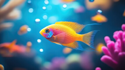 Fototapeta premium Colorful tropical fish swimming gracefully among vibrant coral reefs in a serene underwater environment