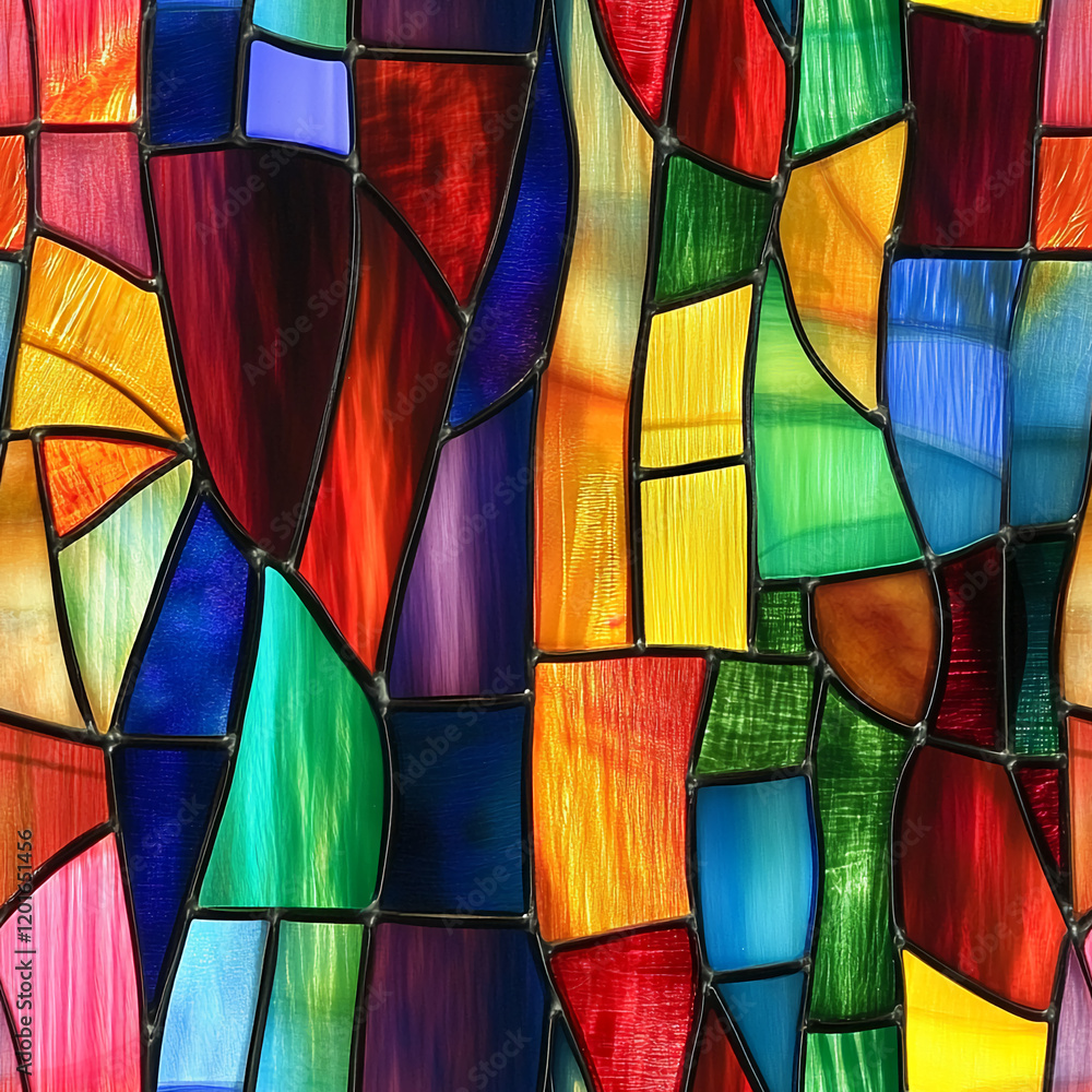 Poster Multicolor Stained Glass Texture with Abstract Geometric Pattern
