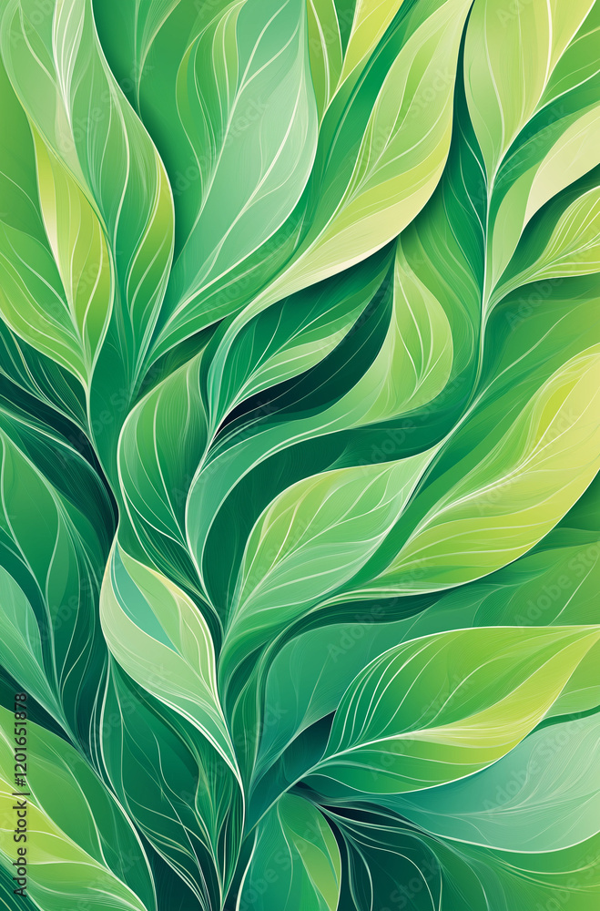 Poster elegant green abstract background with soft blurred shapes and smooth curves, high-resolution digita