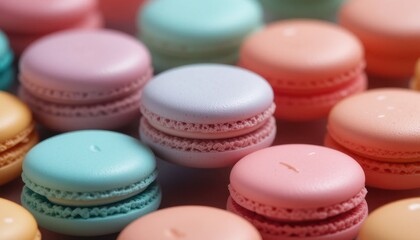 Fototapeta premium Minimalist shots of colorful macarons in pastel tones
