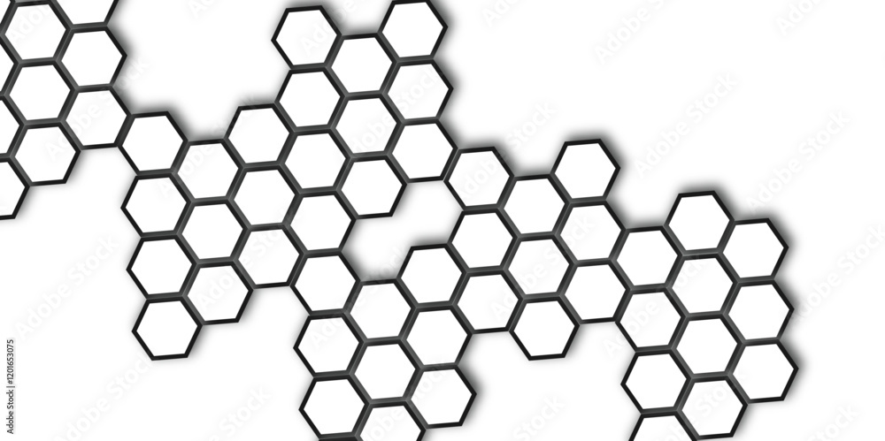 Poster abstract 3d white and black line hexagon pattern texture honeycomb geometric concept movement illust