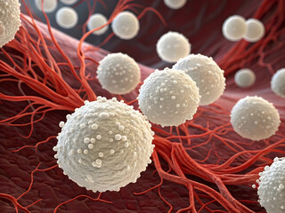 Macro image of many white blood cells created using AI