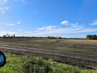 View of fields, rural landscape. Rural landscapes. traveling by car and side view from the window.