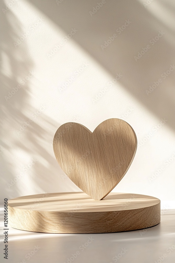 Poster this minimalist wooden podium features a heart-shaped cutout and is set against a clean white backgr