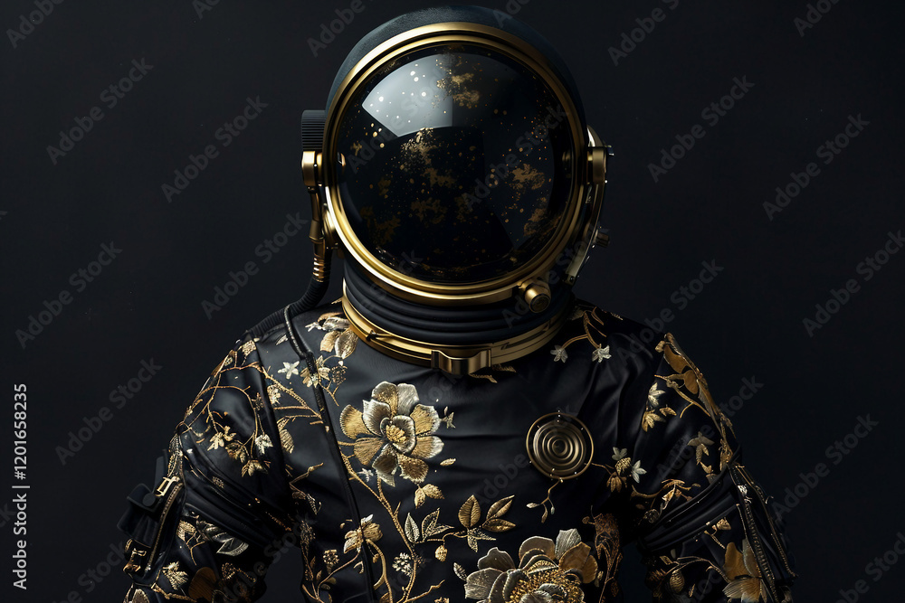 Poster image of cosmonaut in a protective spacesuit made generative ai technology on dark background