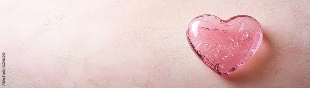 Poster bold and textured acrylic heart in soft pink tones rests on a clean beige surface, creating an artis