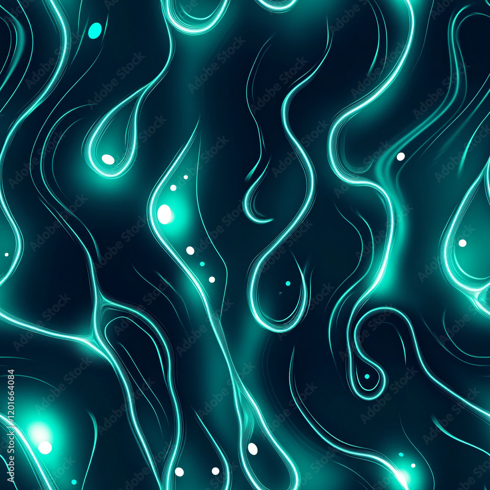 Poster abstract neon light texture with flowing lines and glowing teardrops