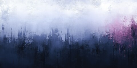 Fototapeta premium Misty city skyline, purple dawn, abstract art, website banner