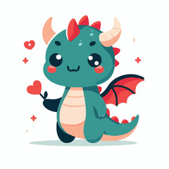Adorable Cartoon Dragon Holding a Heart Charming Illustration