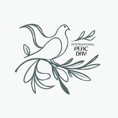International Peace Day line art with dove illustration silhouette 