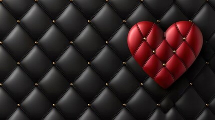 Red Quilted Heart on Black Quilted Background: A Luxurious and Romantic Design