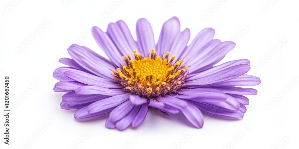 Poster violet amber aster flower displayed in isolation on a white backdrop, showcasing the intricate detai