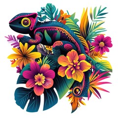 Obraz premium Colorful lizard is perched on a flower