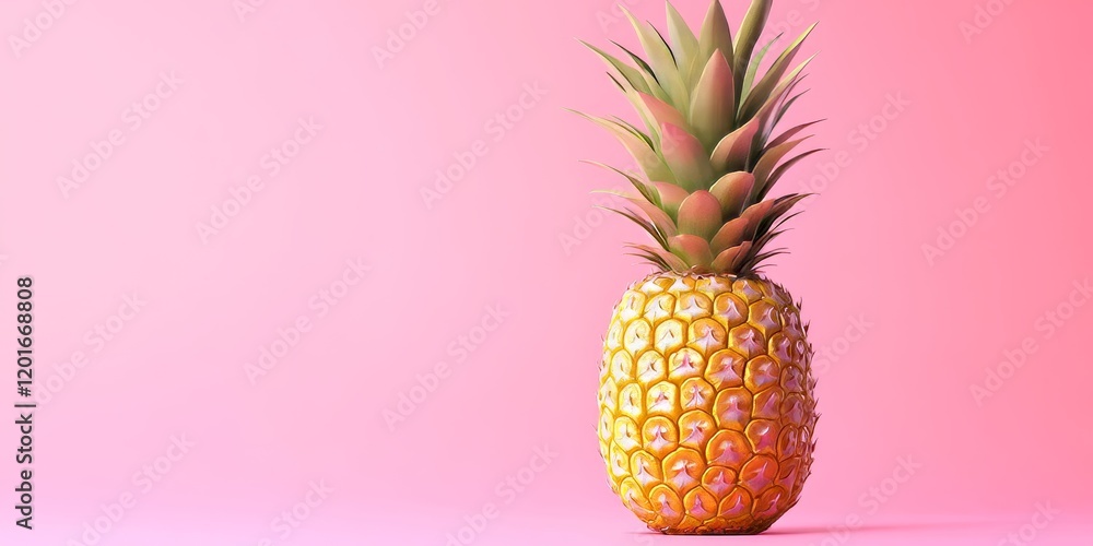 Poster single pineapple featured against a vibrant solid color background, highlighting the unique textures