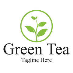 Tea cup logo vector design.Green tea vector logo template.