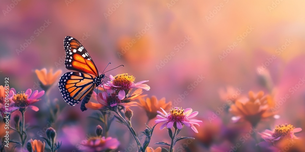 Poster the captivating beauty of flowers and butterflies creates stunning background images, perfect for sh