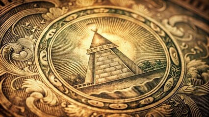 Obraz premium Vintage Photo of One Dollar Bill Masonic Symbols, Aged Paper Texture, Sepia Tone