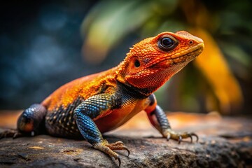Vintage Photo: Vibrant Orange & Black Lizard on Concrete