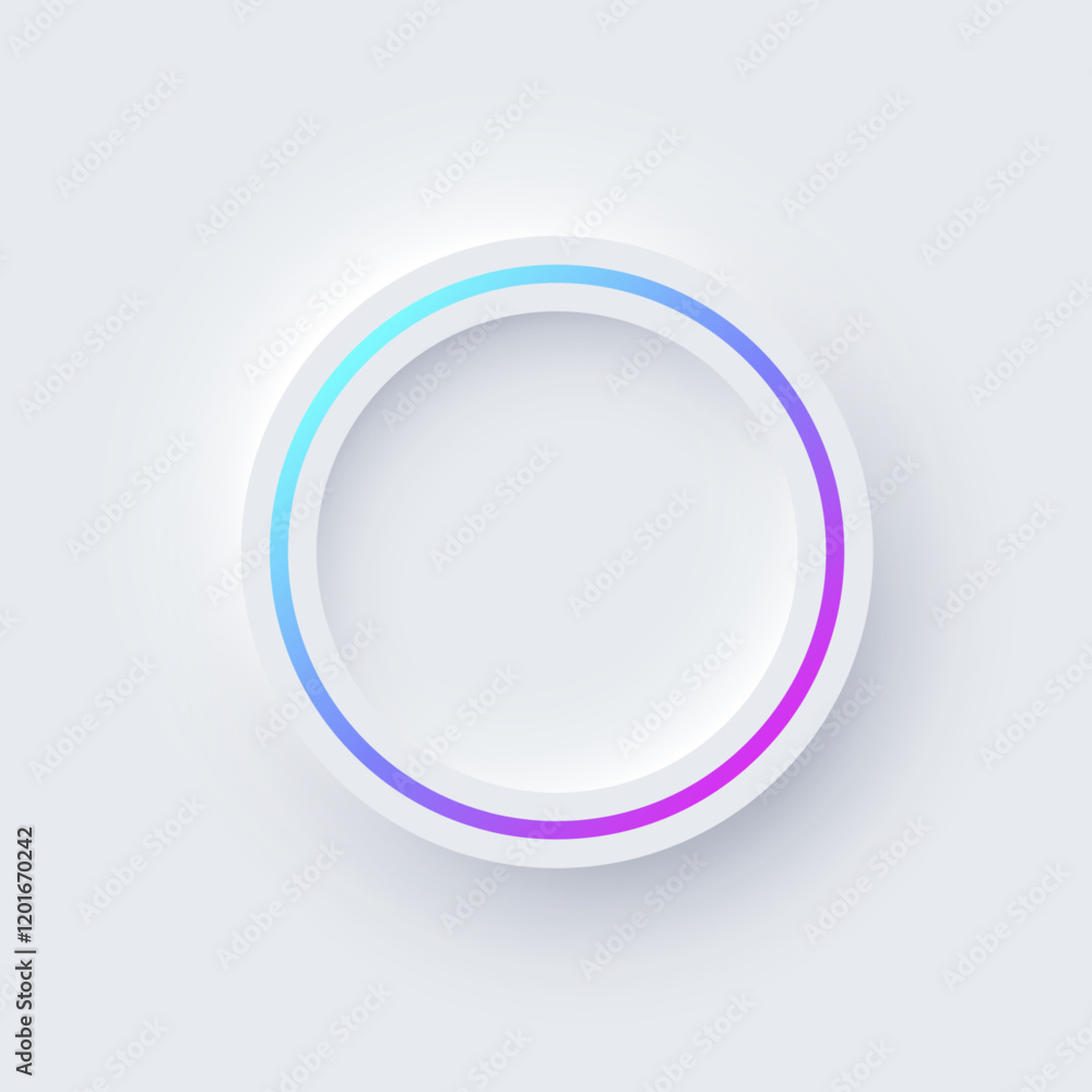 Poster round color frame with illuminated neon border on white background. glowing white circle frame with 