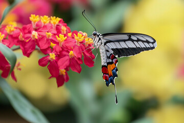 Apollo butterfly on bright flowers