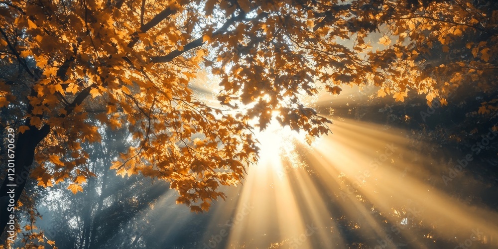 Poster sunlight filtering through trees creates a beautiful scene, showcasing the sun s warm glow and the i
