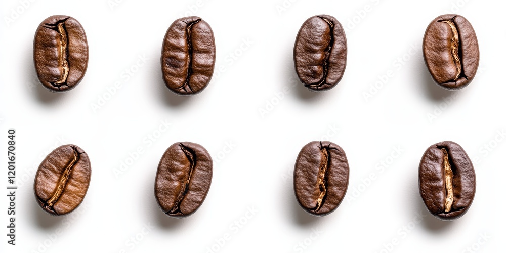 Poster isolated coffee beans display their rich textures and colors against a clean white background, showc