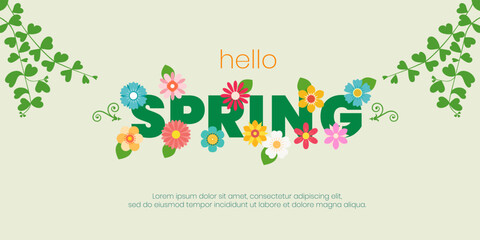 Hello spring background with flowers. Hi spring season. All layered and grouped. Vector.