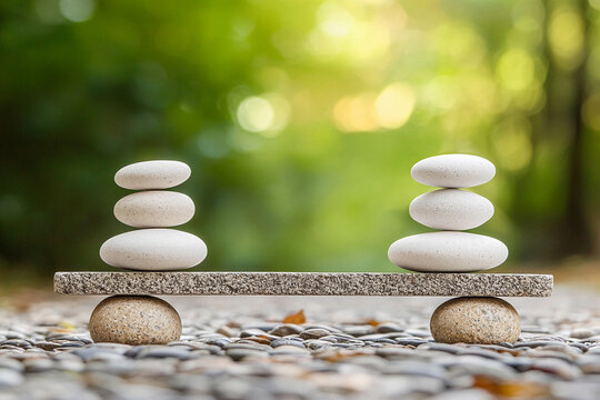 Balancing stones in a serene outdoor setting