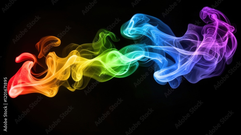 Poster abstract colorful smoke blending in glowing patterns on a black background