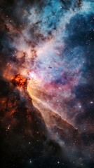 Ethereal Rays of Light Penetrating Through a Cloudy Nebula in a Vast Cosmic Landscape, Displaying Vibrant Colors and Celestial Beauty