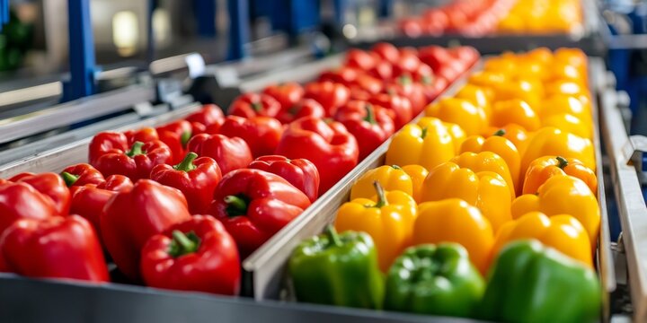 Conveyor production system for canned bell peppers showcases the efficient process involved in the production of bell peppers, highlighting the automation in canned bell pepper manufacturing.