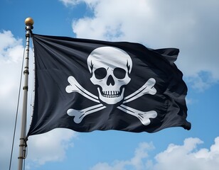 Fototapeta premium Black skull pirate flag