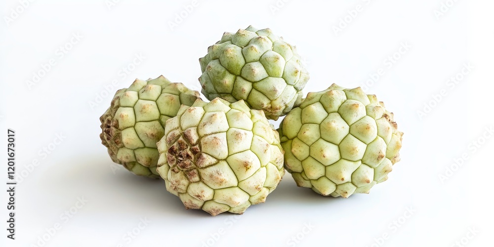 Poster isolated custard apple on a white background showcases the unique texture and vibrant color of custa