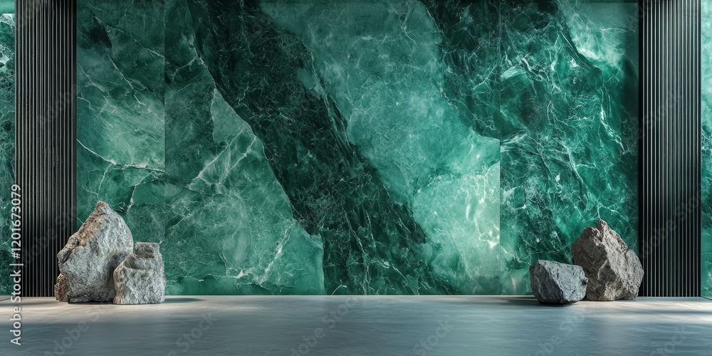Poster sophisticated green marble backdrop ideal for showcasing products, providing an elegant and appealin