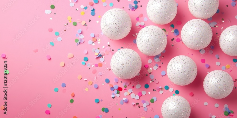 Aufkleber glittery silver and white frame featuring round balls set against a pink backdrop adorned with color