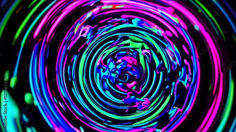 Poster vibrant neon light generating mesmerizing vortex, pulsating with dynamic energy against dark backdro