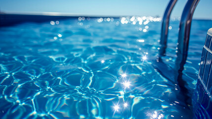 Sparkling blue water surface reflecting sunlight and creating waves. Generative AI