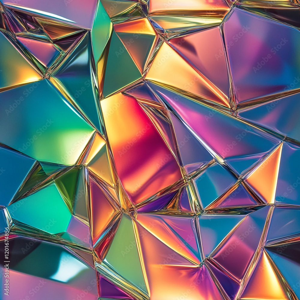 Poster Multicolored Geometric Glass Texture with Vibrant Triangular Patterns