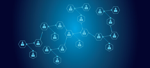 Network connections, glowing user icons, digital infrastructure, interconnected nodes, blue technology background data network visualizationfuturistic interface, social network diagra © MR background