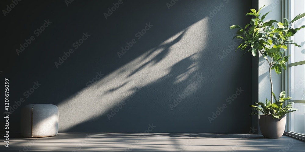 Leinwandbilder shadow cast from a window creates a striking contrast on a dark grey wall indoors, highlighting the 