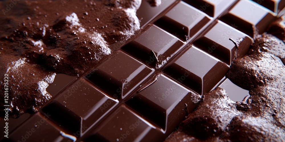 Poster close up of a chocolate bar s background, highlighting its rich texture and delectable appearance, p