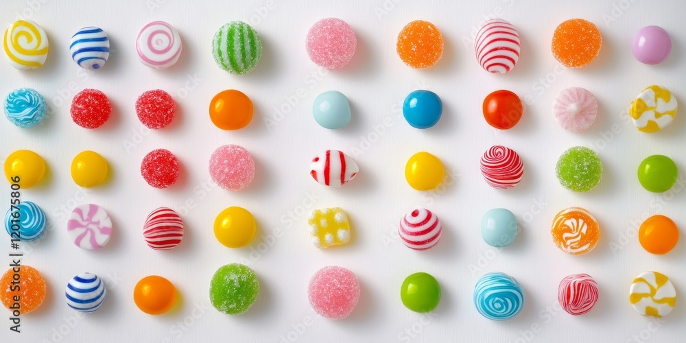 Aufkleber vibrant colorful candies displayed on a white background, showcasing an assortment of delightful tre