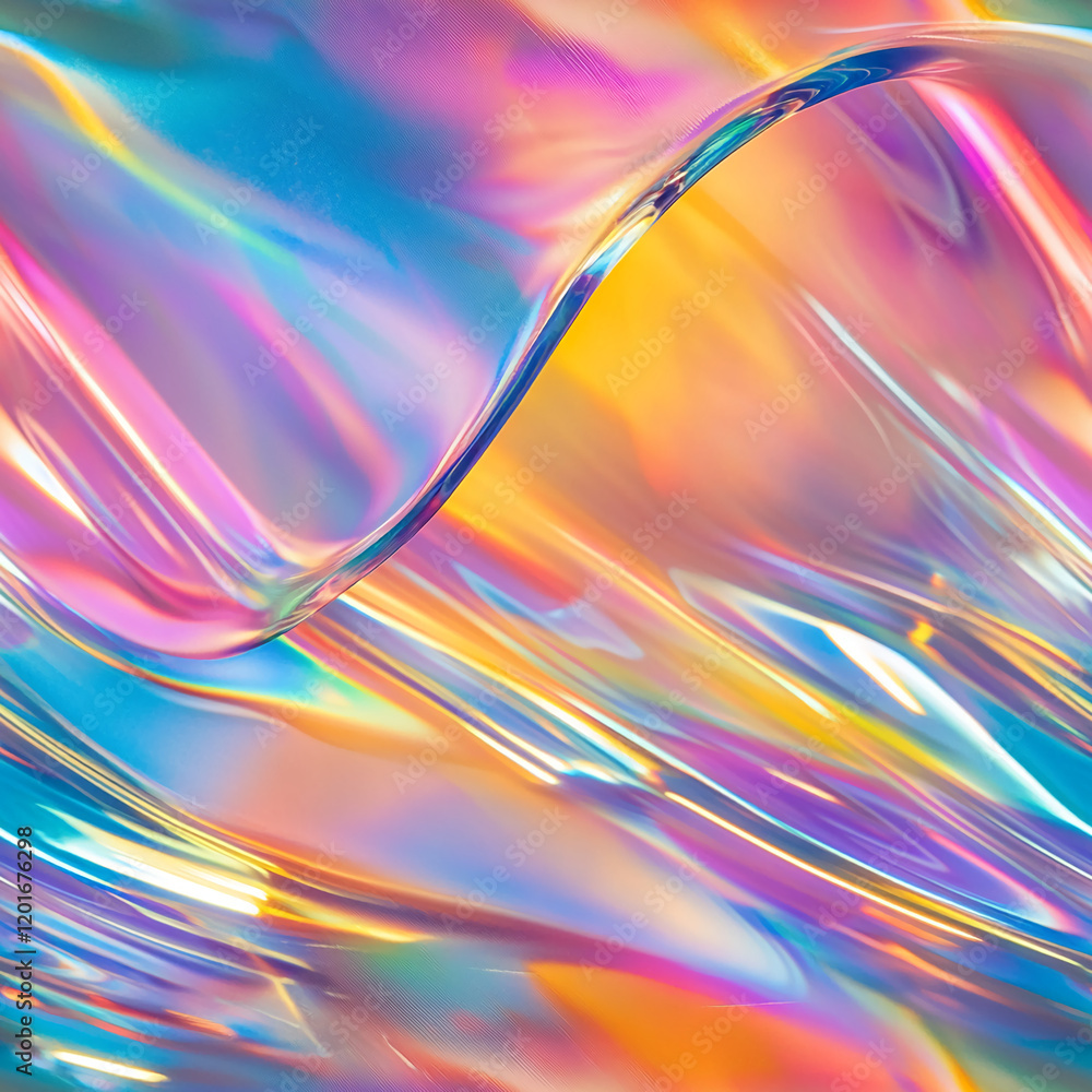 Aufkleber Iridescent Abstract Wave Texture with Vibrant Colors and Smooth Patterns
